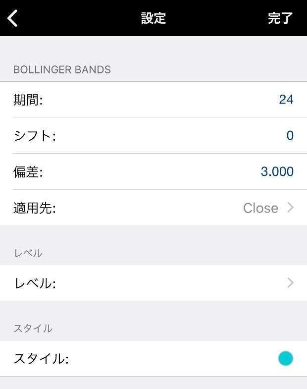 スマホMT4 「期間」と「偏差」を変更