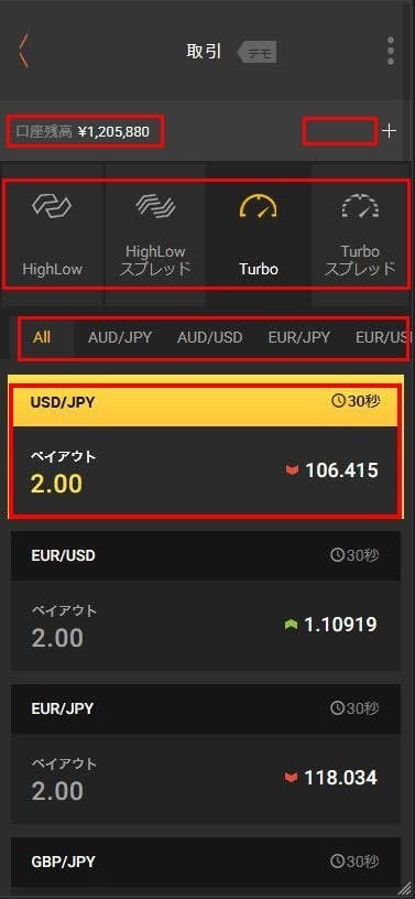 デモトレードの画面説明