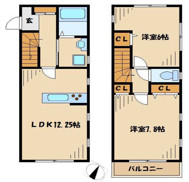 相模原市南区上鶴間シンシアDの間取り図です。